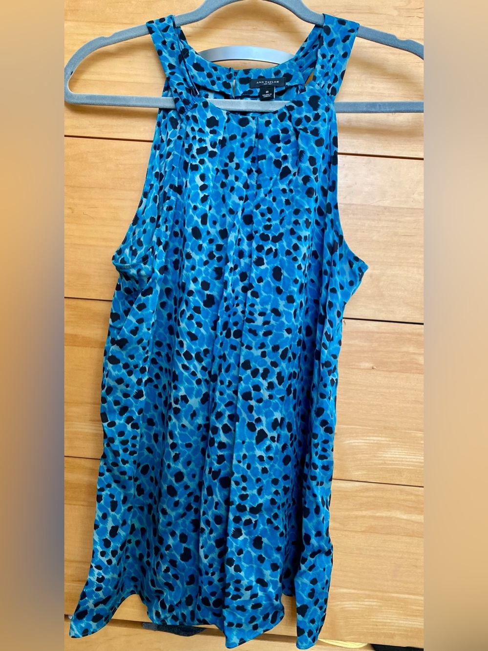 Ann Taylor Silk Blue Leopard Print Halter Top, Size 8. Bundle w other tops